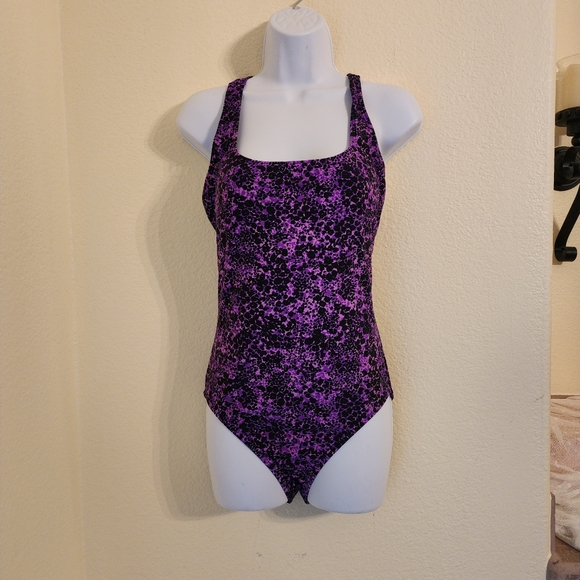Speedo Womens Ultraback One Piece Swimsuit Purple/Black Animal Print - Picture 1 of 4